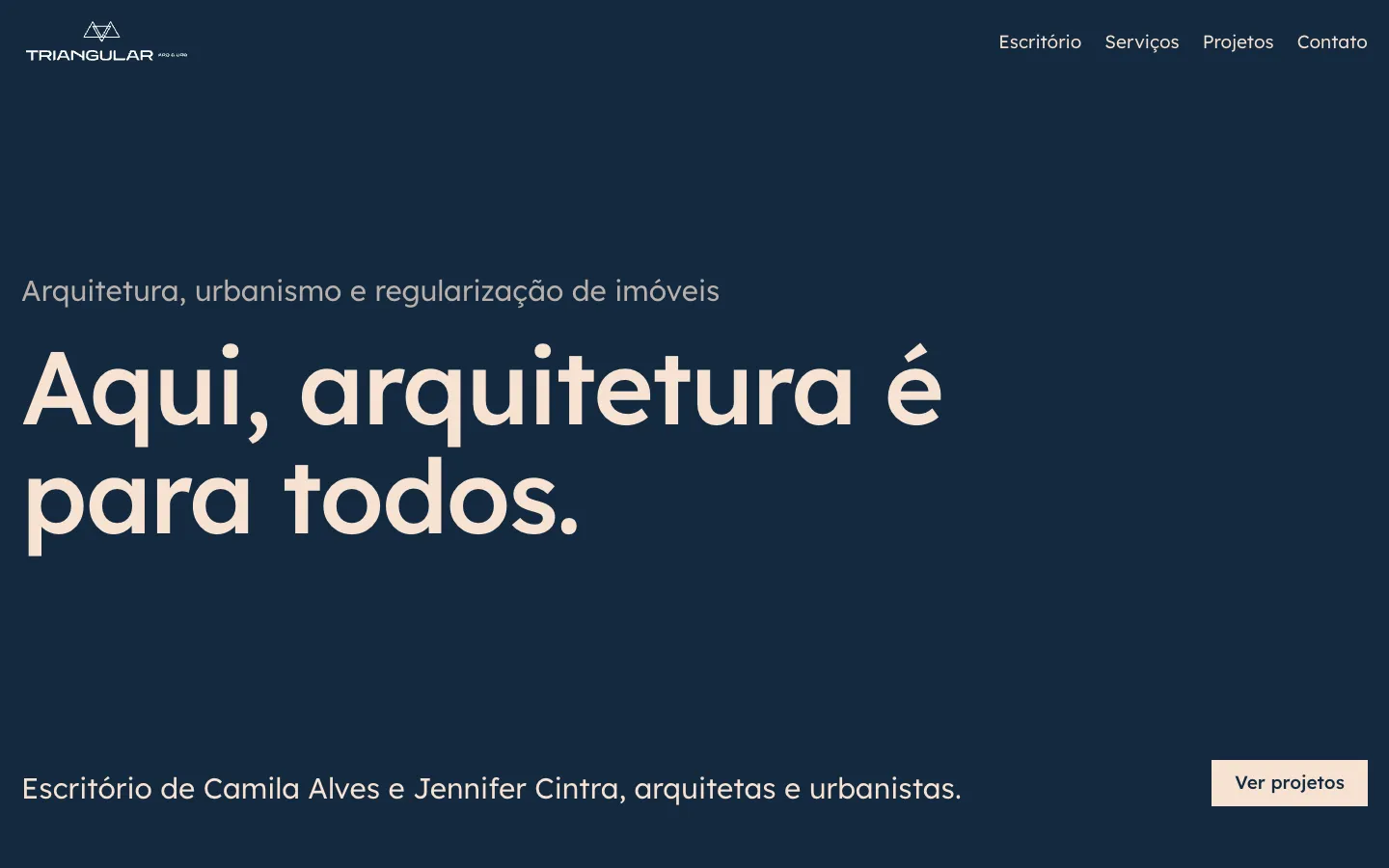 Página inicial do site da Triangular: "Aqui, arquitetura é para todos."